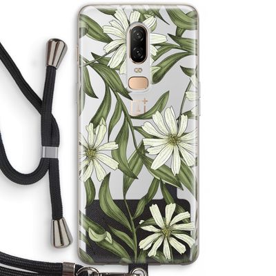 Wit bloemenpatroon: OnePlus 6 Transparant Hoesje met koord