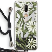 Wit bloemenpatroon: OnePlus 6 Transparant Hoesje met koord