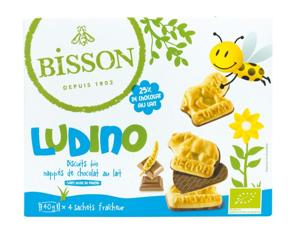 Bisson Ludino koekjes met melkchocolade 4 zakjes bio
