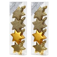 16x stuks kunststof kersthangers sterren goud 6 cm kerstornamenten - Kersthangers - thumbnail