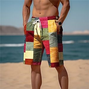 Voor heren Sweat short Strandshorts Badstof korte broek Trekkoord Elastische taille 3D-afdrukken Geruit geruit Grafische prints Geometrie Ademend Zacht Korte Dagelijks Feestdagen Streetwear Katoenmix Lightinthebox