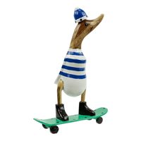 Houten Beeld Eend op Skateboard Blauw (28 x 20 cm) - thumbnail