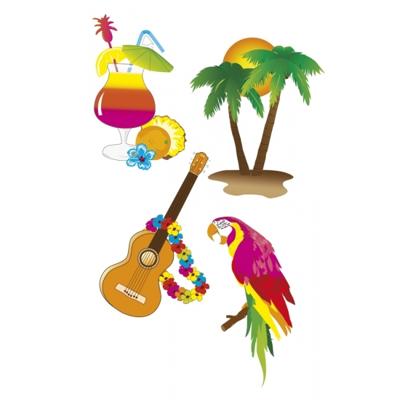 Boland Hawaii feest thema muurversiering - 4x stuks - 35 x 25 cm - tropisch Boland Hawaii feest thema muurversiering - 4x stuks - 35 x 25 cm - tropisch