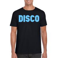 Verkleed T-shirt voor heren - disco - zwart - blauw glitter - jaren 70/80 - carnaval/themafeest