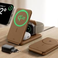 Qi2 3-in-1 Travel Wireless Charging Set - Brown - EU Plug