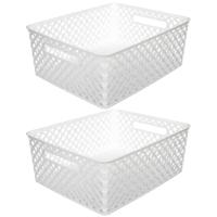 5Five Opbergmand/box van kunststof - 2x - wit - 29 x 35 x 13 cm - 11 liter
