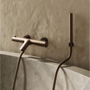 Badkraan SaniClear Antique | Opbouw | Thermostaatkraan | Incl.Handdoucheset | 2-weg | 2-knops | Rond | Verouderd messing