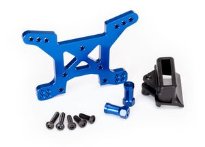 Shock tower, front, 7075-T6 aluminum (blue-anodized) (1)/ body mount bracket (1) (TRX-6739X)