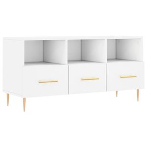 The Living Store TV-meubel - - Televisiekast - 102 x 36 x 50 cm - Wit - Bewerkt hout en ijzer