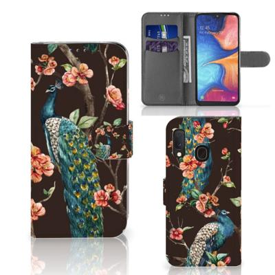 Samsung Galaxy A20e | Telefoonhoesje | Met pasjeshouder | Pauw met Bloemen