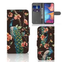 Samsung Galaxy A20e | Telefoonhoesje | Met pasjeshouder | Pauw met Bloemen