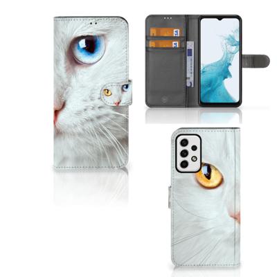 Samsung Galaxy A23 | Telefoonhoesje | Met pasjeshouder | Witte Kat