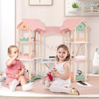 Houten Poppenhuis voor Kinderen van 3-8 jaar Poppenhuis met 7 Kamers en 3 Verdiepingen met 32 Realistische Meubelaccessoires