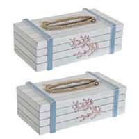 2x stuks tissuedozen/tissueboxen wit rechthoekig van hout 22 x 14 x 8 cm - thumbnail