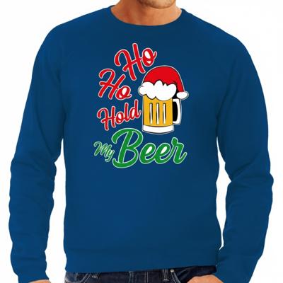 Foute Kersttrui sweater voor heren - Ho ho hold my beer - blauw - Kerstkleding - drank