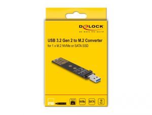 Delock 64197 combo-converter voor M.2 NVMe PCIe of SATA SSD met USB 3.2 Gen 2