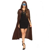 Venetiaans Gemaskerd bal verkleedkleding - Met oogmasker blauw - Lange mantel bruin - met capuchon