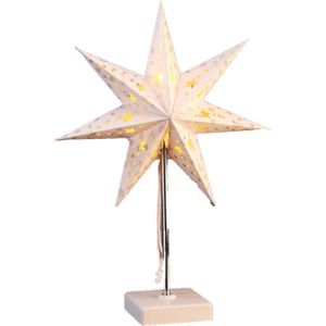 Verlichte kerstster - op standaard - wit - 35 cm - op batterijen - tafellamp