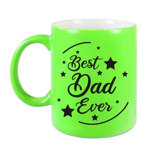 Best Dad Ever cadeau mok / beker neon groen 330 ml - cadeau papa Vaderdag/ verjaardag   -