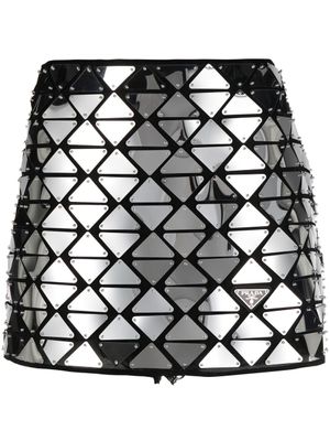 Prada minijupe à plaque logo - Gris