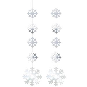 Sneeuwvlokken hangdecoraties - 2x st - zilver - 140 cm - karton - brandvertragend - kerstversiering