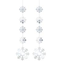 Sneeuwvlokken hangdecoraties - 2x st - zilver - 140 cm - karton - brandvertragend - kerstversiering - thumbnail