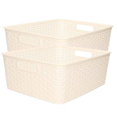 Opbergmand - 2x - Kastmand - rotan kunststof - creme wit - 12 Liter - 30 x 37 x 13 cm