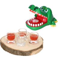 Vrijgezellenfeest spel krokodil - 4 shotglazen - Bijtende krokodil drankspelletje