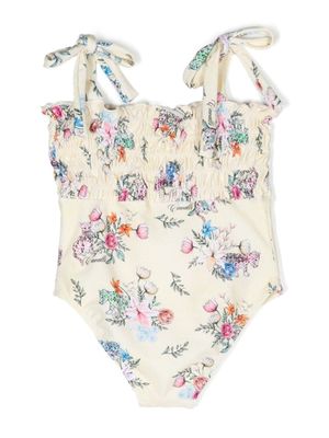 Roberto Cavalli Junior maillot de bain imprimé à détail de nœud - Jaune