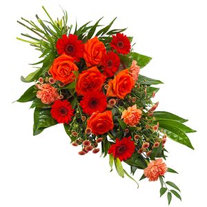 Rouwboeket oranje rood
