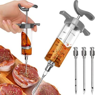 Ruhhy Vleesinjector - RVS - 50 ml - L23 cm - incl 3 naalden - vleesspuit - vlees bereiden