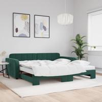 Slaapbank onderschuifbed matrassen 100x200cm fluweeldonkergroen
