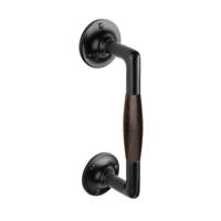 De Oude Deurklink Handgreep palissander 195mm rond rozet mat zwart De Oude Deurklink Handgreep palissander 195mm rond rozet mat zwart