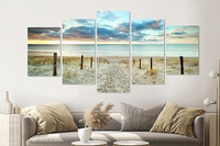 Karo-art Schilderij - Duik in de Noordzee, 5 luik, 200x100cm, wanddecoratie - thumbnail