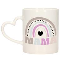 Cadeau koffie/thee mok voor mama - wit hartjes oor - lila regenboog - liefde - keramiek - Moederdag