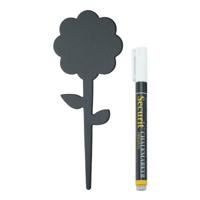 Krijtbordjes van bloemen vormen - op stokje - 5x stuks - 18 cm - met krijtstift