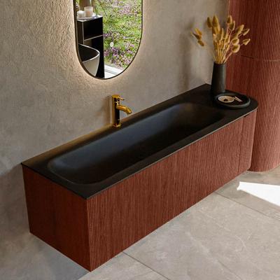 Badmeubel Mondiaz Kurve | 145 cm cm | Meubelkleur Ruby | Wastafelkleur Urban | Solid surface | Wasbak links zijde spoelbak | 1 kraangat