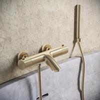 Badkraan SaniClear Brass Stripes | Opbouw | Mengkraan | Incl. Handdouche set | 2-weg | Geborsteld messing - mat goud