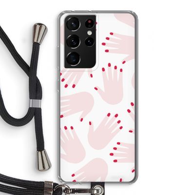 Hands pink: Samsung Galaxy S21 Ultra Transparant Hoesje met koord
