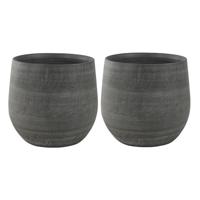 Steege Plantenpot/bloempot - 2x stuks - keramiek - modern - grijs - D36 x H32 cm