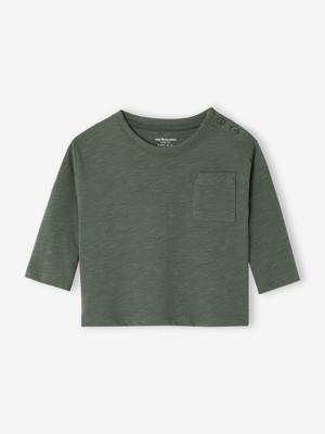 T-shirt baby Basics personaliseerbaar lange mouwen geknoopt op de schouder groen
