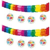 Set van 2x stuks slinger happy b-day - 4 meter - papier/karton - verjaardag slingers - versiering