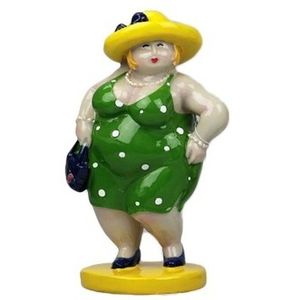 Decoratie dikke dames beeldjes groen/geel 15 cm   -