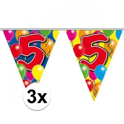 Vlaggenlijn 5 jaar - 3x - 10 m - plastic - leeftijd versiering - 5e verjaardag
