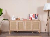 Dressoir GREY 4 deuren eik met rotan