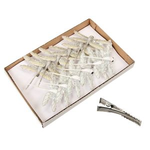 Othmar Decorations libellen op clip - 12x stuks - creme en wit- 10,5 cm
