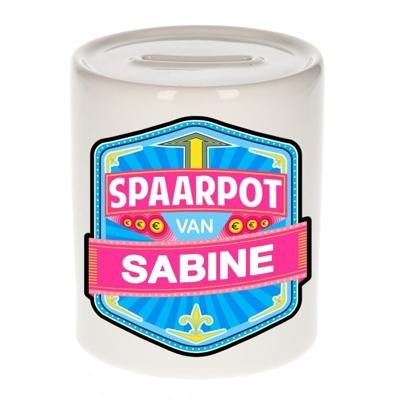 Kinder spaarpot met naam - Sabine - keramiek - met dop - wit - Sparen - Spaargeld van Sabine