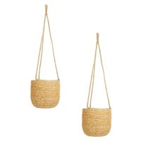 Set van 2x stuks hangende plantenpot/bloempot jute/zeegras diameter 17 cm - hoogte 14 cm creme beige - thumbnail