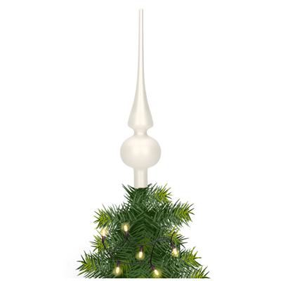 Decoris Kerst piek - 1x - wit - 26 cm - glas - mat - kerstboompiek