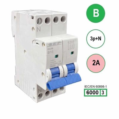SEP krachtstroom installatieautomaat 2A INS36-3NB02 inst. 3p+n B2 6kA (36mm) 3101643002